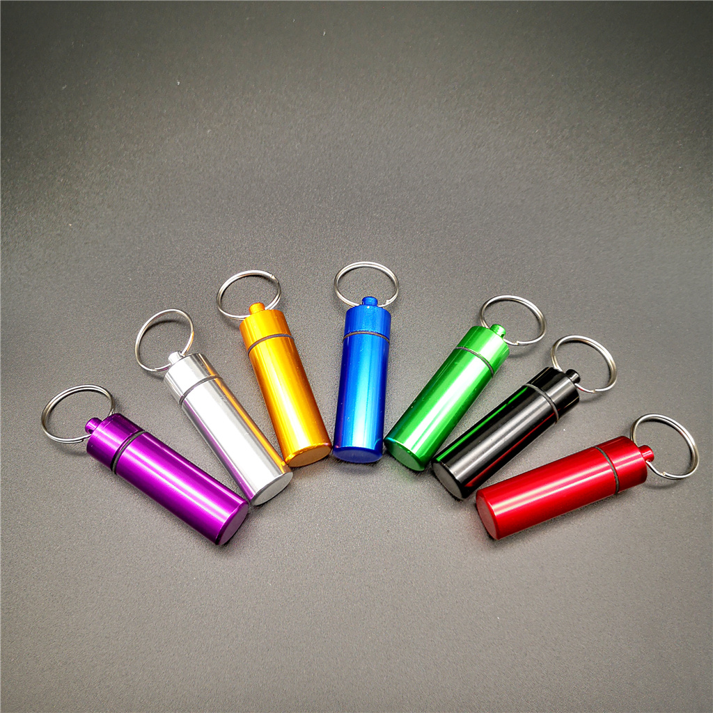 Aluminum alloy mini flat pocket pill bottle keychain Xiamen Sunglan
