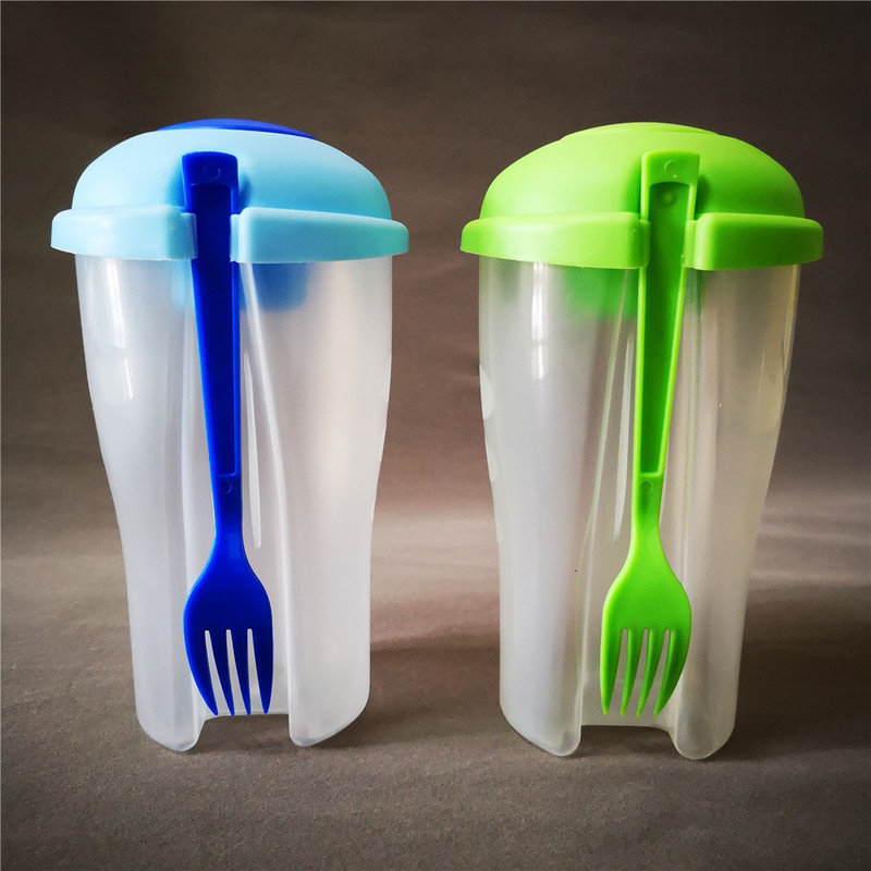 Plastic salad shaker cups with fork and dressing Xiamen Sunglan Imp